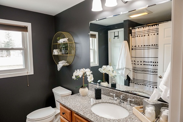 Combined shower/bathtub, hair dryer, towels, soap