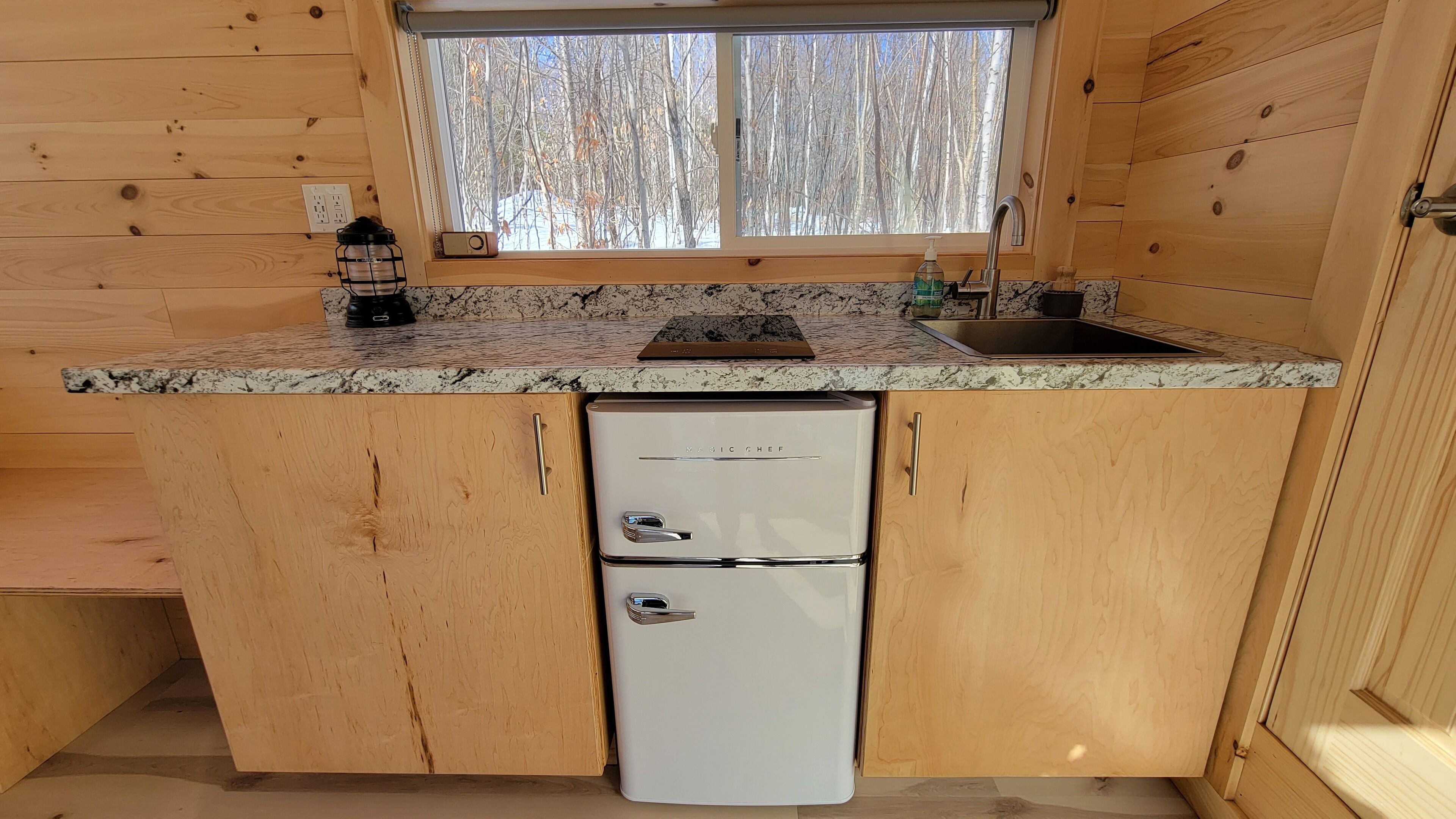 Fridge, stovetop, cookware/dishes/utensils, spices