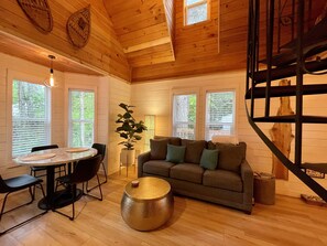 Smart TV, fireplace, DVD player, books