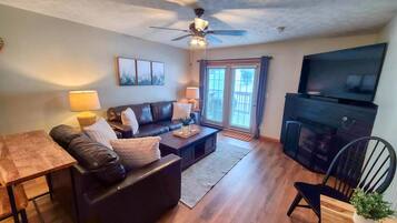 Smart TV, fireplace, stereo