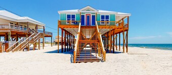 Beautiful beach house with Gulf views, covered deck, central AC, and free WiFi