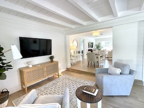 Smart TV, foosball, books, stereo