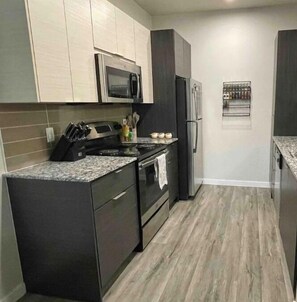 Fridge, microwave, oven, dishwasher