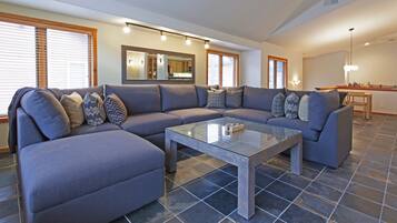 Smart TV, chimenea, reproductor de DVD y libros