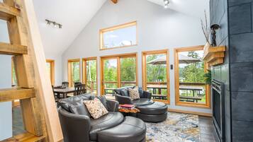 Smart TV, fireplace, DVD player, video library