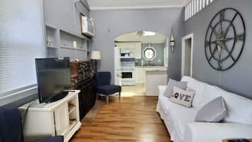 TV connectée, cheminée, livres