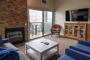 TV, peis, bøker og kontorer