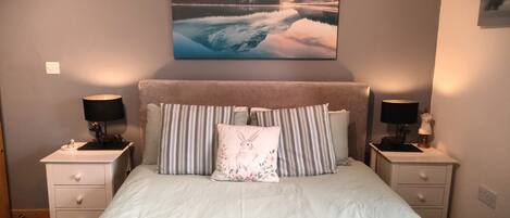 1 bedroom, desk, iron/ironing board, travel cot