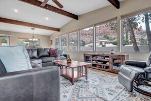 TV, fireplace, printers - Sedona Fox Den and Casita Scenic Red Rock Views+Two Private Hot Tubs+Outdoor Dining+Patio (Sedona)