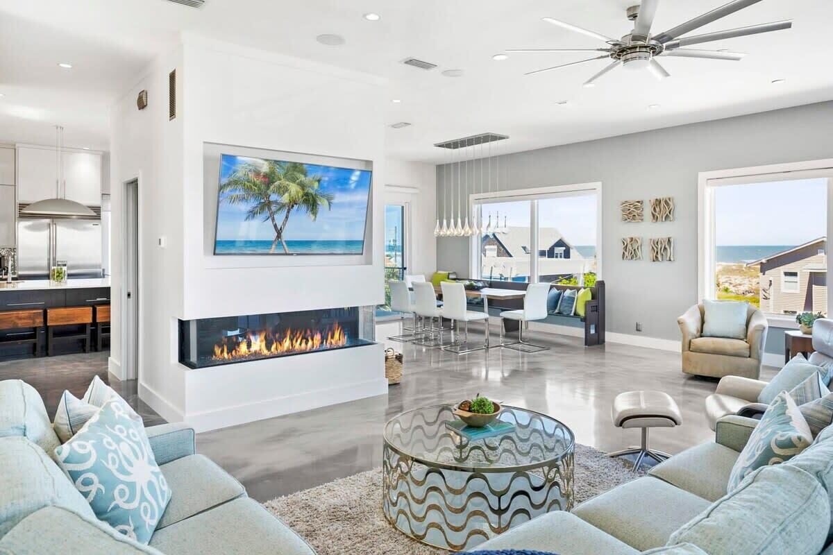 TV, fireplace, offices