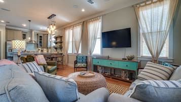 House, 4 Bedrooms, Pool Access | Living area | 50-inch LCD TV with cable channels, TV