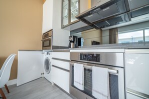 Fridge, microwave, oven, dishwasher