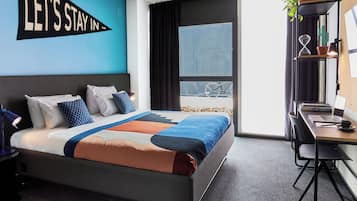 In-room safe, desk, laptop workspace, blackout drapes