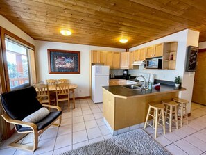 Fridge, coffee/tea maker, cookware/dishes/utensils