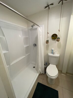 Shower, towels, toilet paper