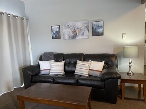 Smart TV, fireplace, foosball