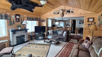 TV, DVD player, books, video library