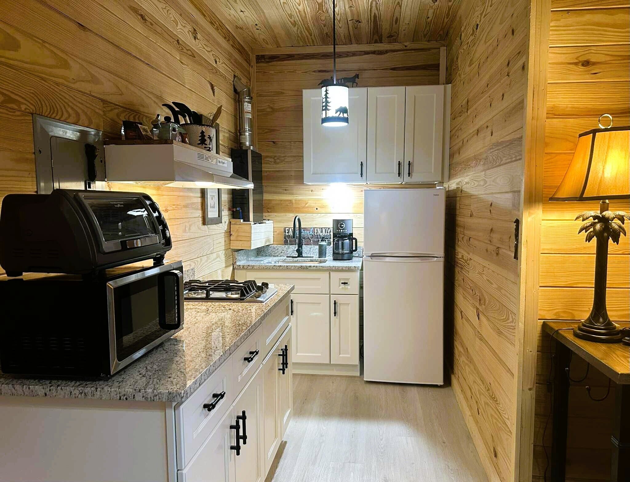 Grand réfrigérateur, micro-ondes, four, plaque de cuisson