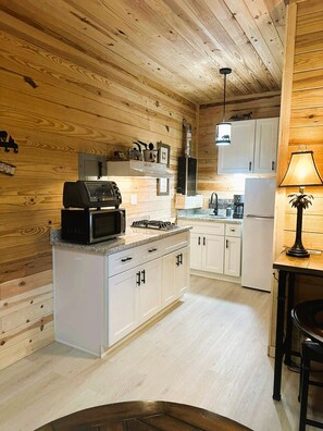 Großer Kühlschrank, Mikrowelle, Ofen, Herdplatte