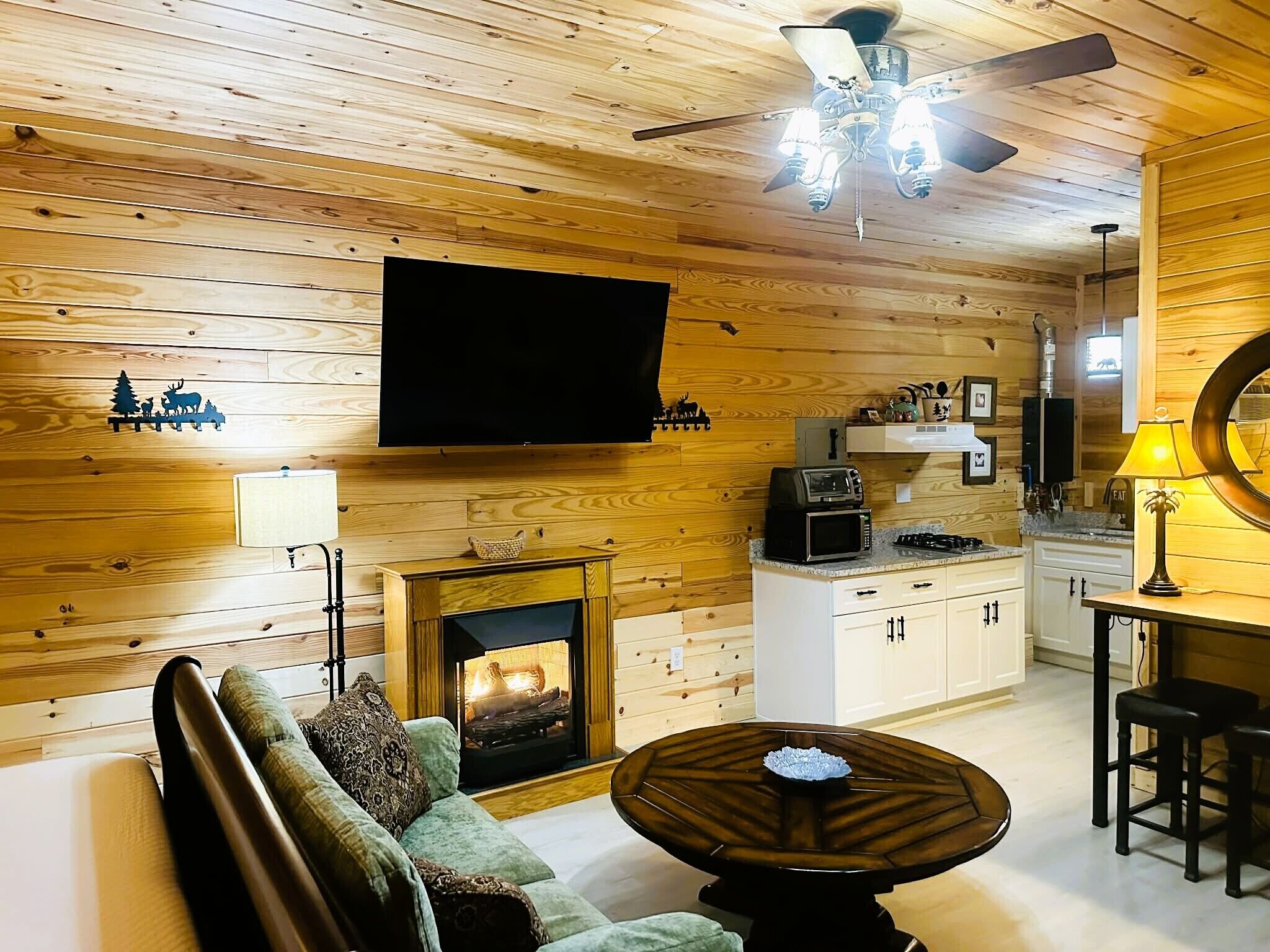 Télévision, cheminée, livres