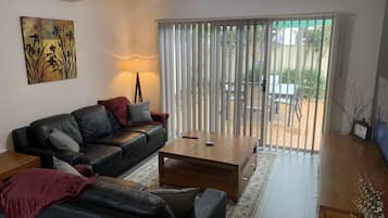 DVD player, books, video library