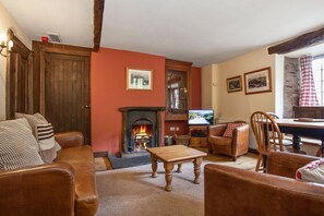 TV, fireplace - Mountain cottage for 4 with hot tub, waterwheel and stunning views (Coniston)