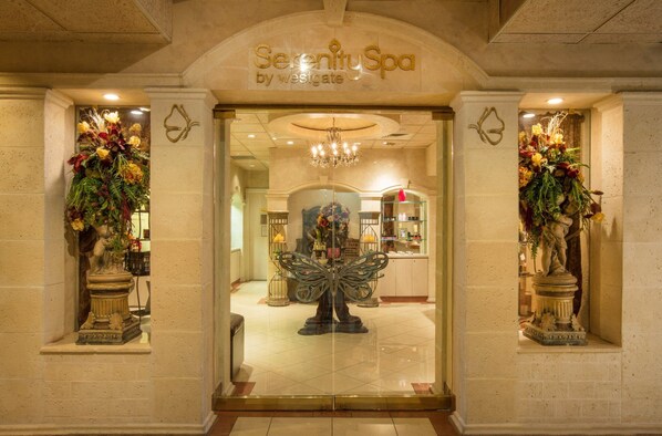 Enter the Serenity Spa, where grand archways and ornate columns set the tone for a luxurious experience.