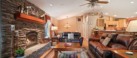 TV, fireplace, foosball, table tennis