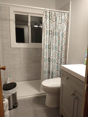 Dusche, Haartrockner, Handtücher, Seife