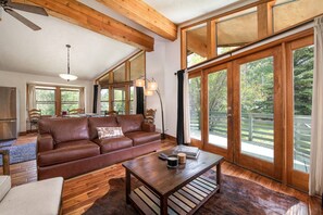 Smart TV, fireplace, DVD player, books