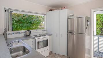 Fridge, microwave, coffee/tea maker, toaster