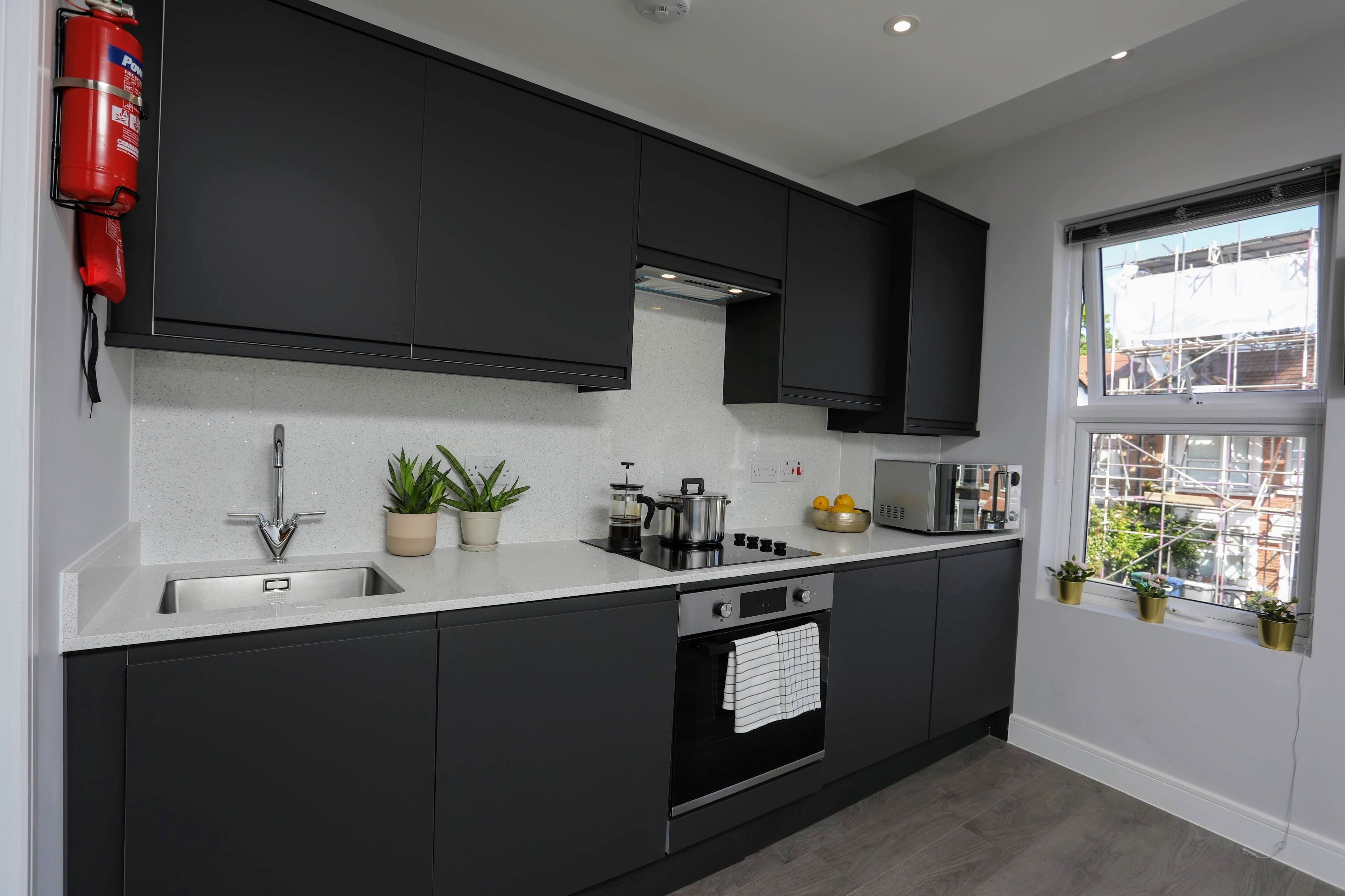 Fridge, microwave, oven