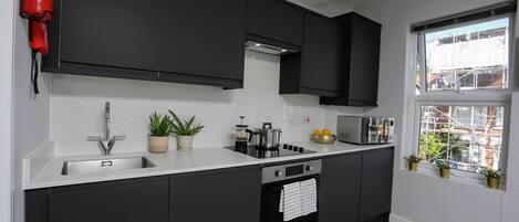 Fridge, microwave, oven