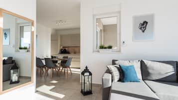 Apartment, 3 Bedrooms, Pool Access | Living area | 55-inch flat-screen TV with cable channels, TV