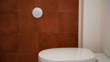 Chuveiro, secador de cabelo, toalhas de banho