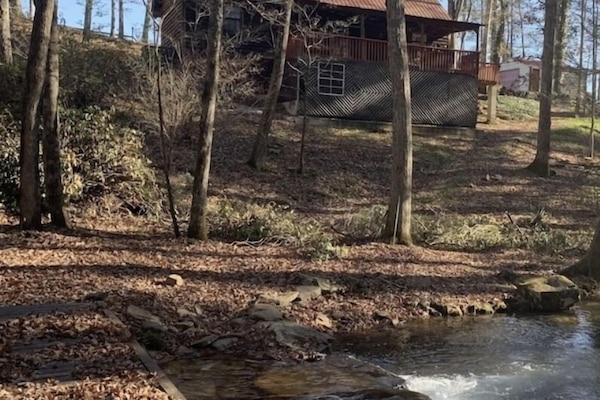 Back view of the cabin from across the creek.