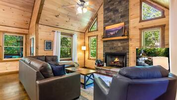 Smart TV, fireplace, ping pong