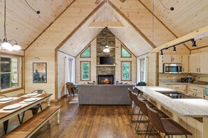 Fridge, microwave, oven, stovetop - Spacious, New Cabin! New Hot Tub, Fire Pit, and Game Room! Dog-Friendly! (Blue Ridge)