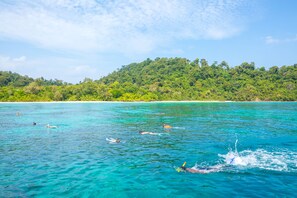 A clear turquoise sea with snorkelers and a swimmer. - GK Palm Resort Watamu (Watamu)