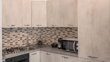 Apartment | Private kitchen | Full-sized fridge, microwave, oven, stovetop