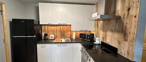 Grand Apartment | Private kitchen | Microwave, coffee/tea maker, eco-friendly cleaning products, freezer