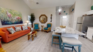 Apartment, 1 King Bed with Sofa bed, Kitchen, Beach View | Living room | 40-inch TV with cable channels