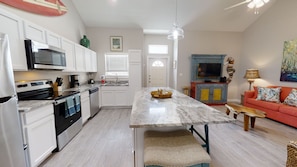 Apartment, 1 King Bed with Sofa bed, Kitchen, Beach View | Private kitchen | Fridge, microwave, oven, stovetop