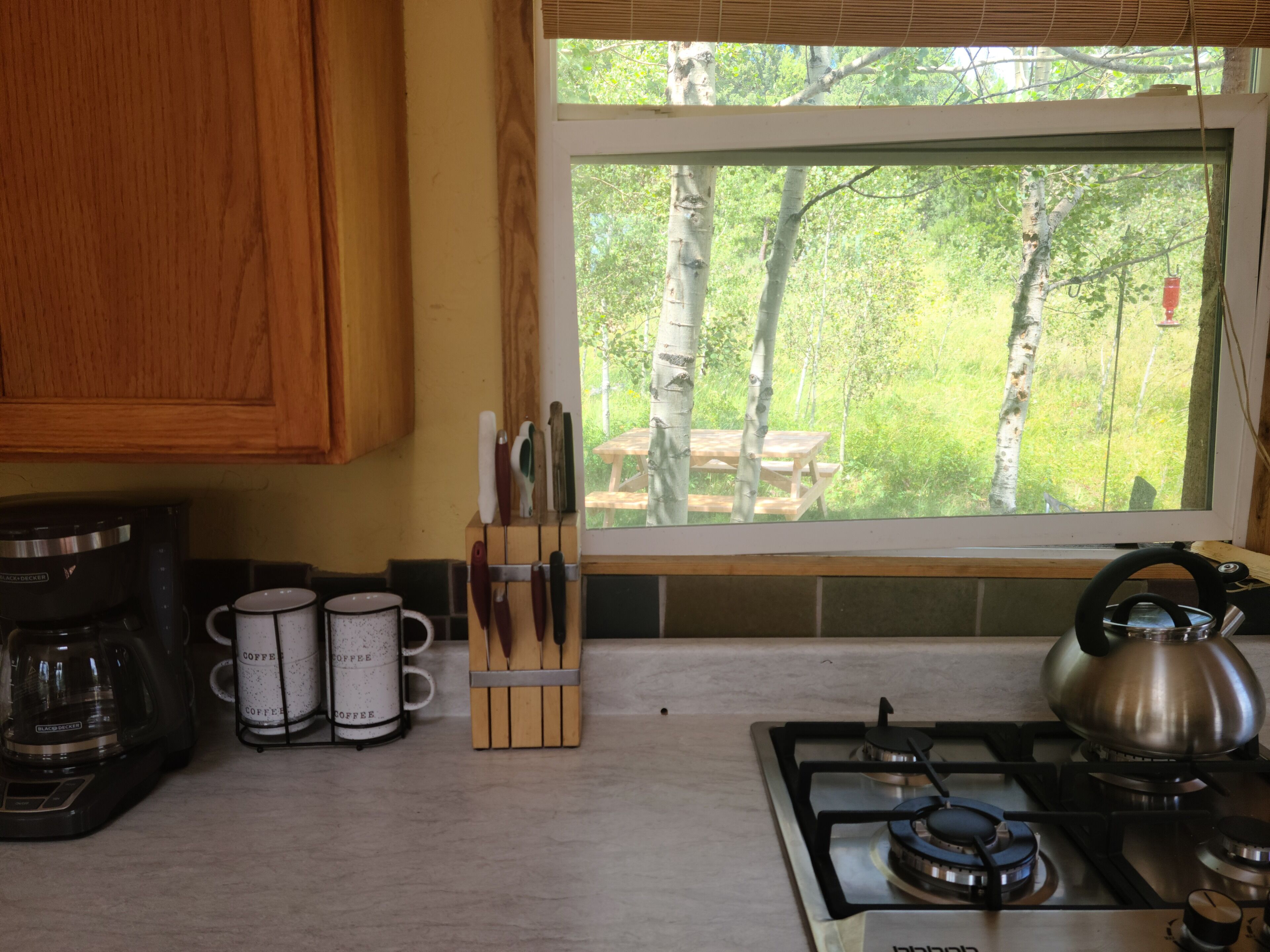 Réfrigérateur, four, plaque de cuisson, cafetière/bouilloire