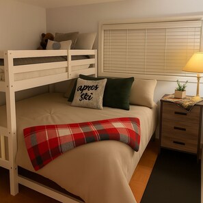 2 bedrooms, desk, iron/ironing board, travel crib