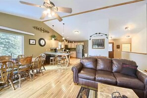 Smart TV, fireplace, DVD player, foosball