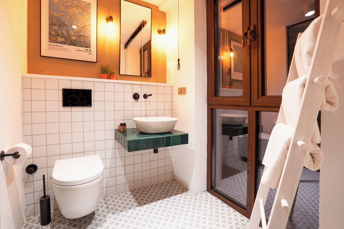 loft room with bathtub - sea view | bathroom | designer toiletries, hair dryer, towels, soap