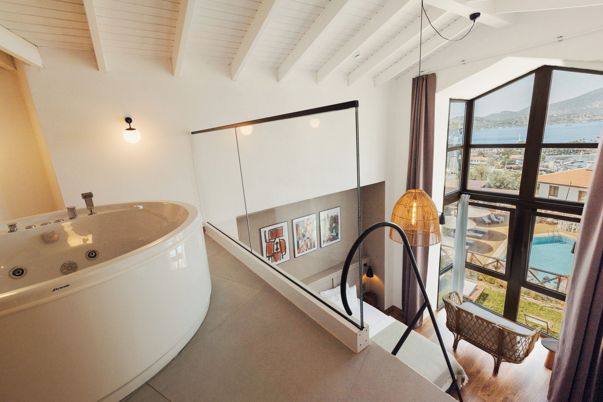loft room with jacuzzi - sea view | premium bedding, minibar, free wifi, bed sheets