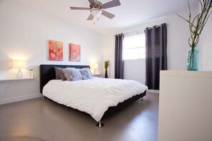 2 bedrooms, memory foam beds, iron/ironing board, travel crib