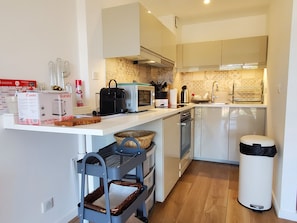 Fridge, microwave, oven, dishwasher